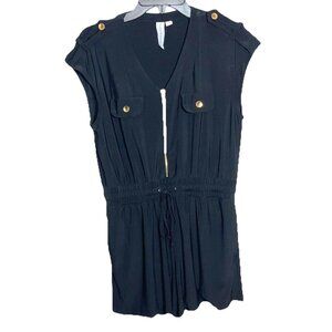 Emma & Michelle Romper Black Zip Front Gold Tie Up Waist Sleeveless SZ M
